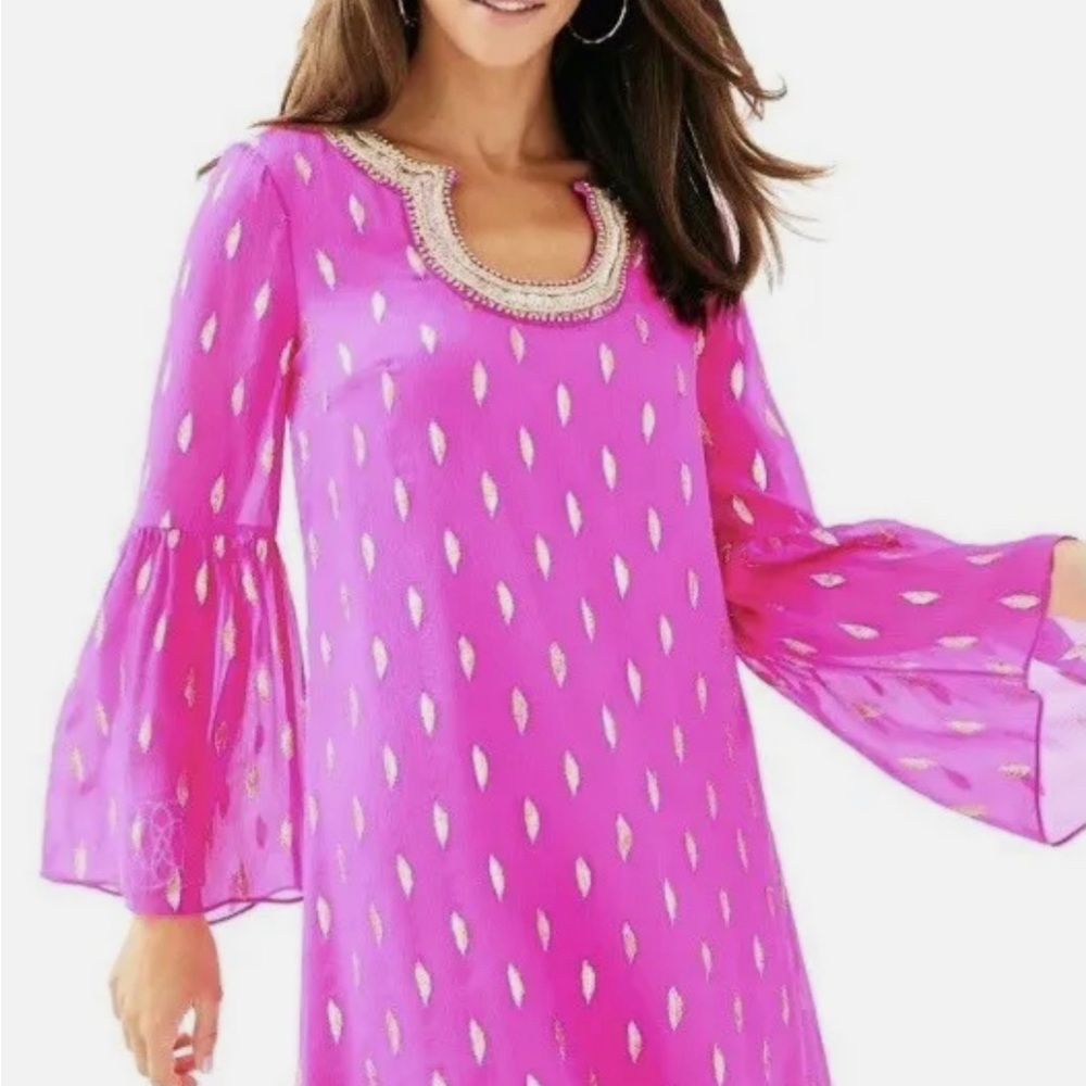 Lilly Pulitzer Amory Silk Dress In Raz Berry Diamond Metallic Clip size 14